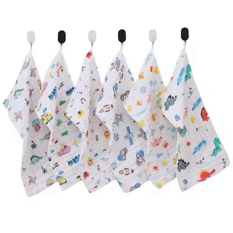 6 layers seersucker baby towel muslin 100%cotton newborn handkerchief washable soft cotton baby face towel