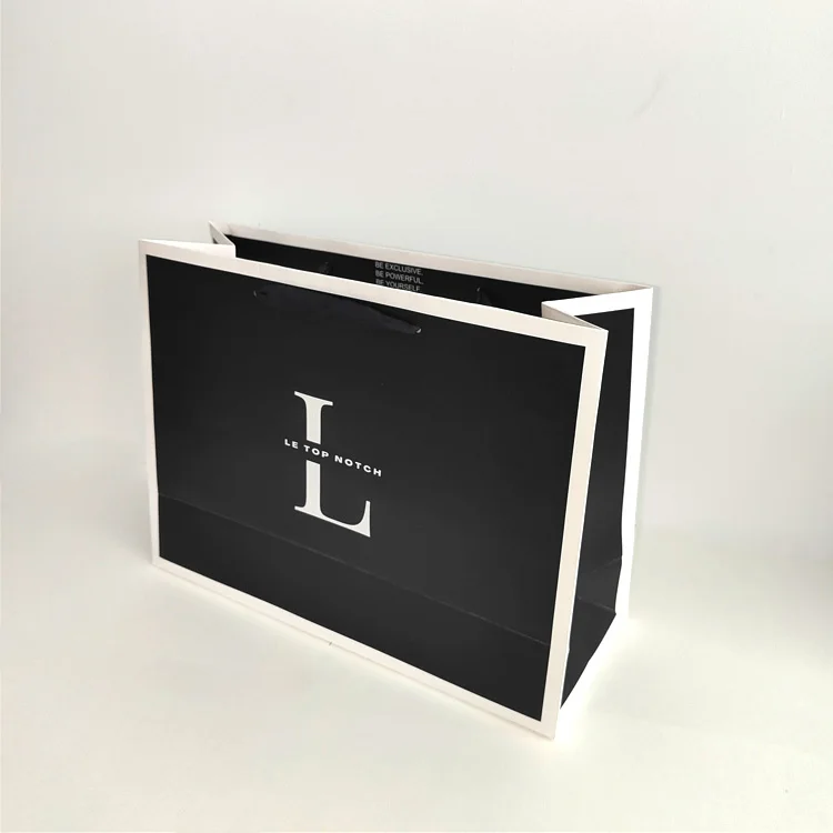 Hot sale de papel carrier paper shopping bag black custom paper bags with logo white printing for business