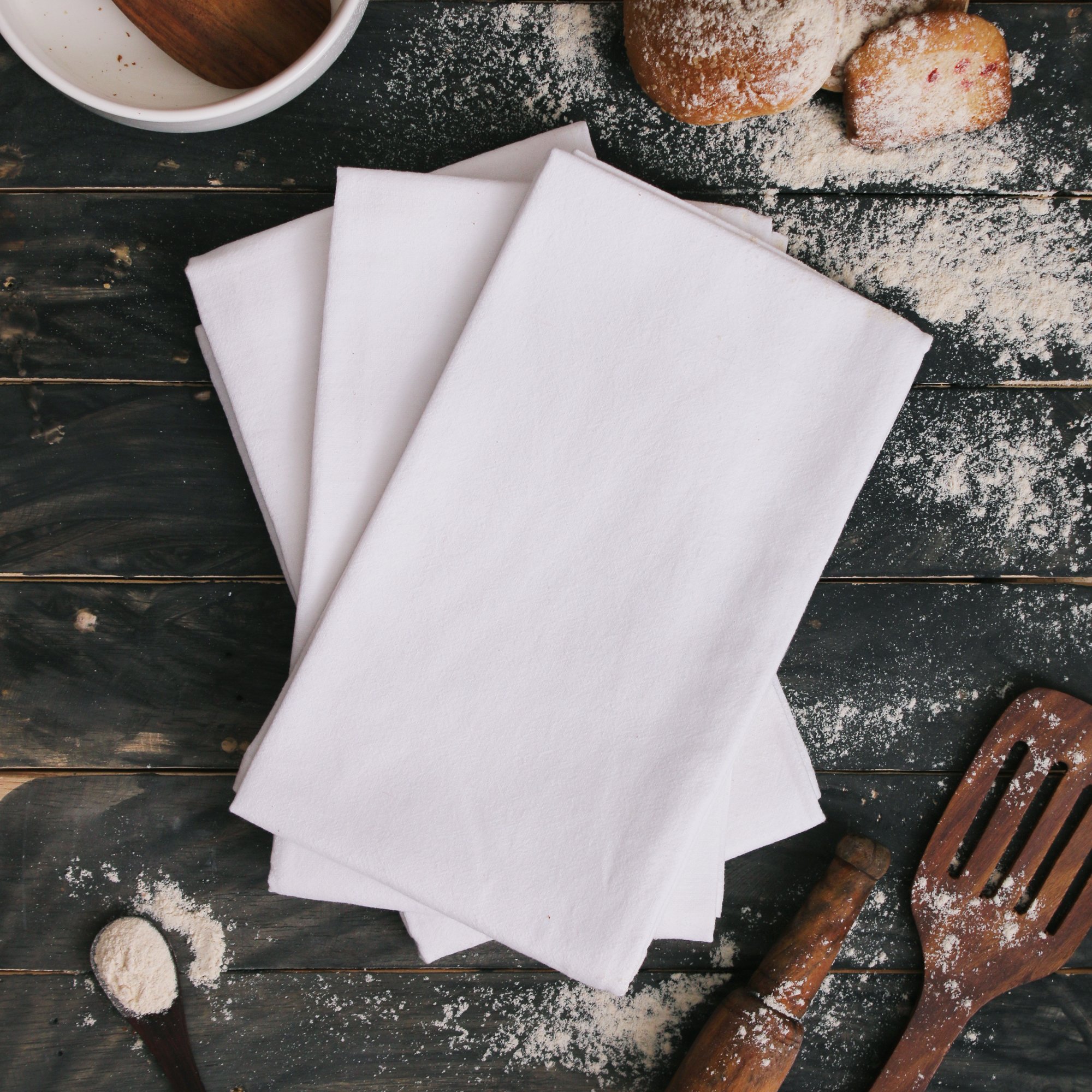 Set of 12 White 100% Cotton Flour Sack Towels Embroidered and Woven Luxury Kitchen Towels for Table Airplane Restaurant Use