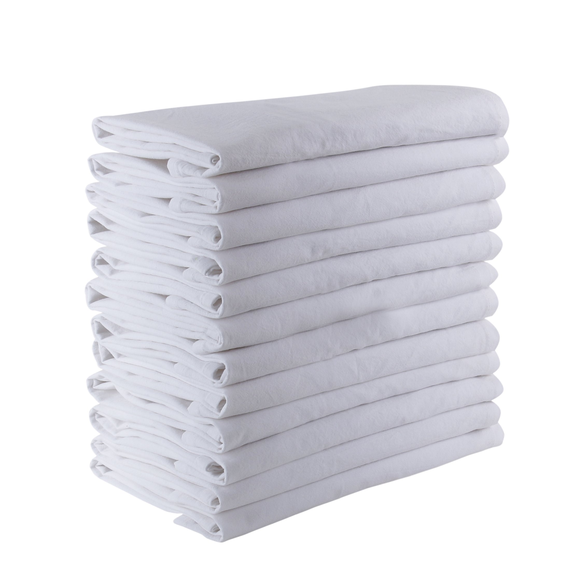 Set of 12 White 100% Cotton Flour Sack Towels Embroidered and Woven Luxury Kitchen Towels for Table Airplane Restaurant Use