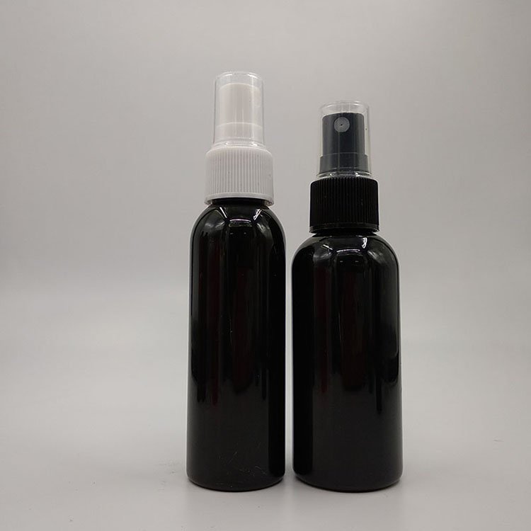2oz 60ml SOlid Black Bottle With Black Spray Empty Fine Mist Plastic Mini Travel Bottle Set Small Refillable Liquid Containers