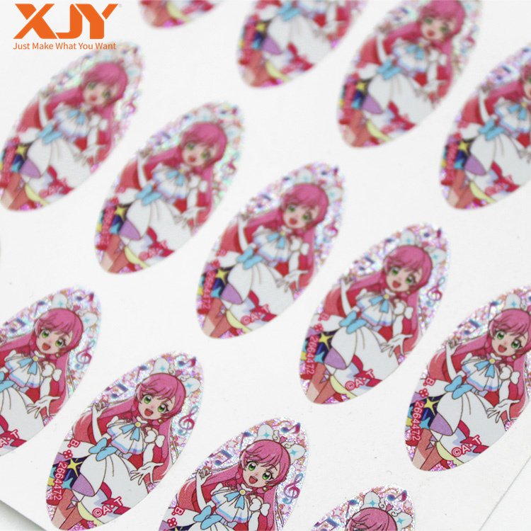XJY easy tear off strong glue self adhesive waterproof hp digital printing holographic label hologram sticker for packaging
