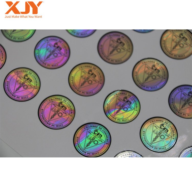 XJY easy tear off strong glue self adhesive waterproof hp digital printing holographic label hologram sticker for packaging