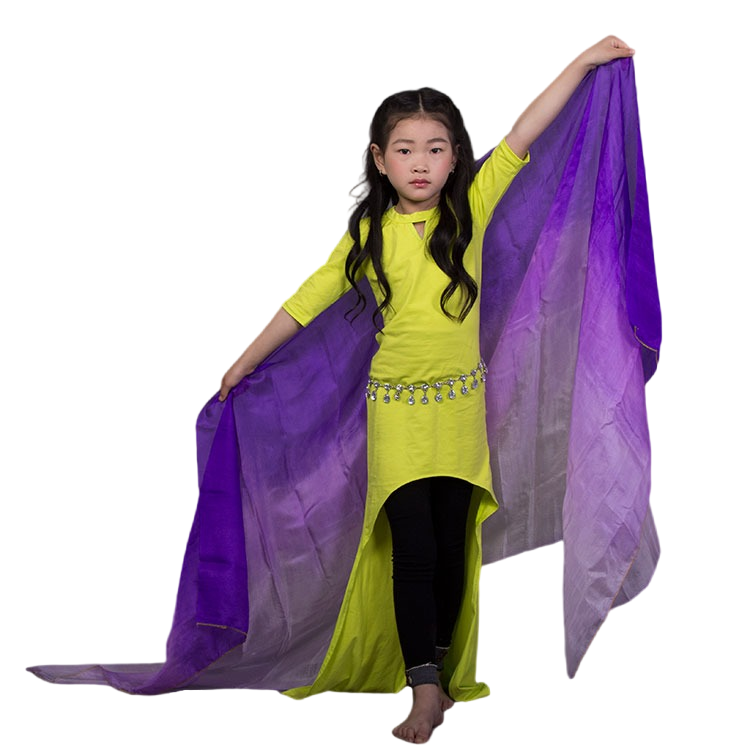 100% Real Silk Veil Children Girl Belly Dance Stage Performance Costume Accessory Outfit 200x90cm Gradient Colorful Throw Scarf