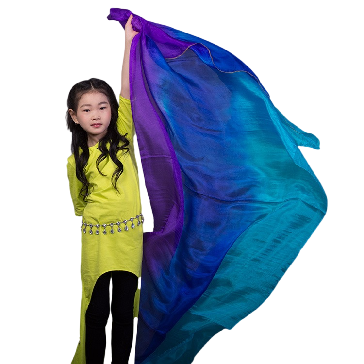 100% Real Silk Veil Children Girl Belly Dance Stage Performance Costume Accessory Outfit 200x90cm Gradient Colorful Throw Scarf