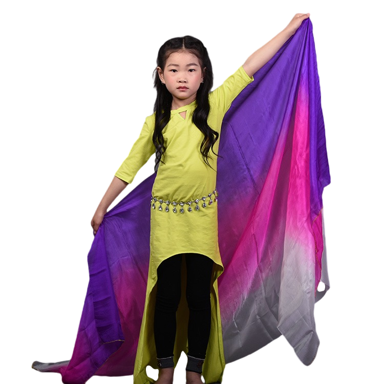 100% Real Silk Veil Children Girl Belly Dance Stage Performance Costume Accessory Outfit 200x90cm Gradient Colorful Throw Scarf