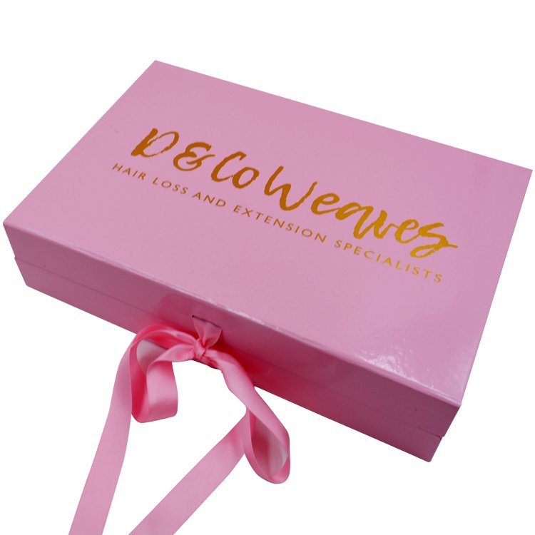 Pink Box with Closure Gift Cardboard Book Shaped Magnetic Closure Box Hair Extension Packaging With Satin Silk Insert