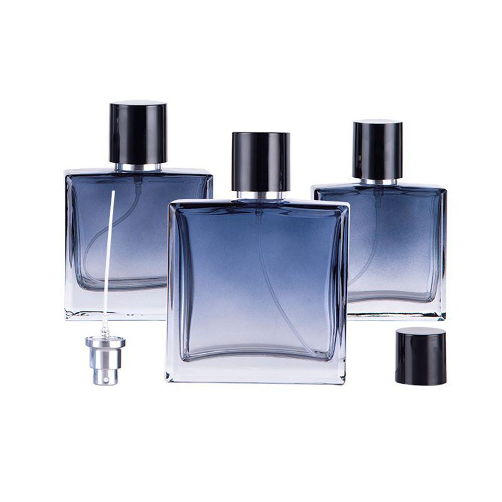 Wholesale 30ml 50ml 100ml Glass Perfume Bottles Dark Blue Gradient Square Empty Sprayer Bottle