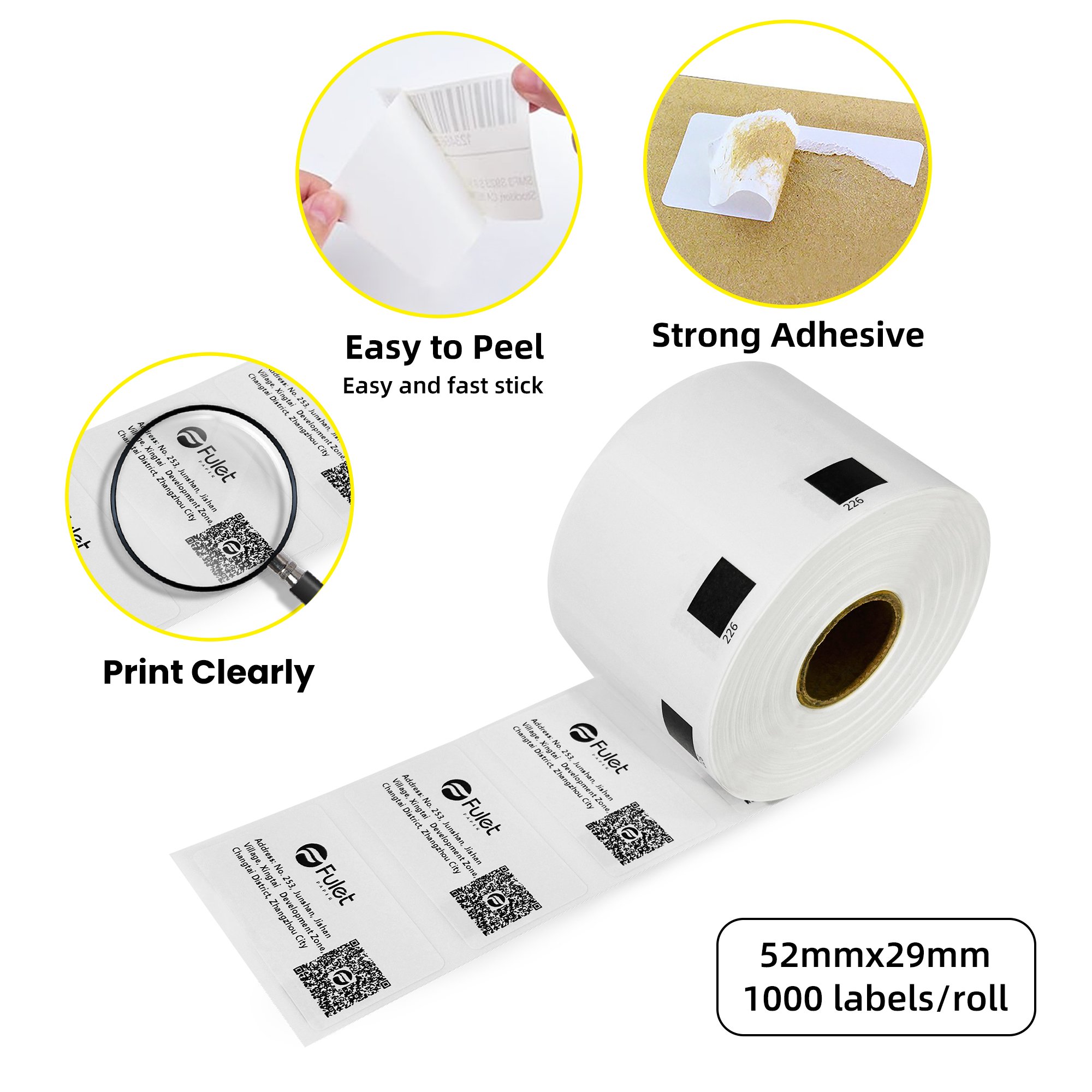 Compatible Dk-11226 Black on White 52mm X 29mm Label Roll Tape - 1000 Labels (DK11226)