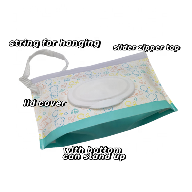 Cartoon Design reusable EVA plastic zipper baby wet wipes refillable package pouches for travel