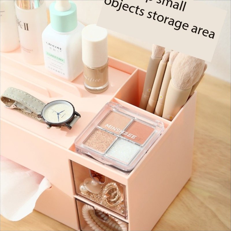 Desktop Tissue Box, Toilet Paper Holder Case, with Transparent Dust Compartment and cell phone holder