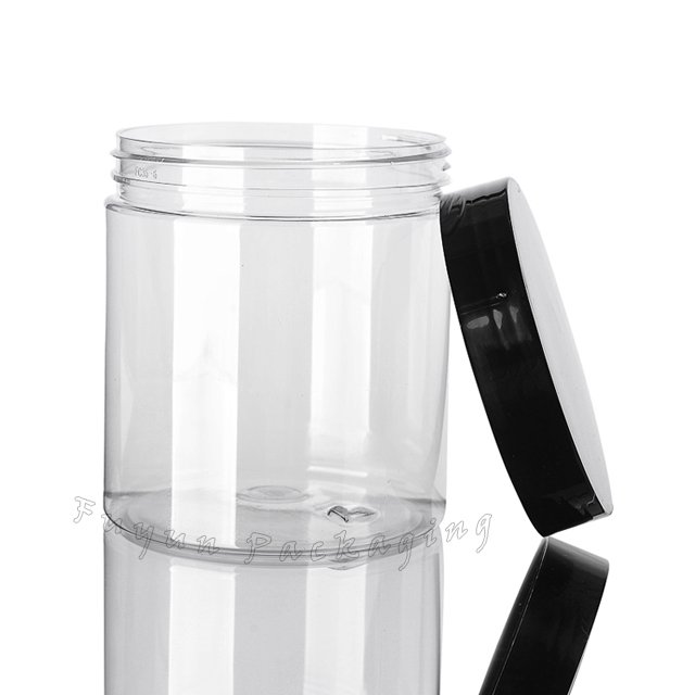 Fuyun 400ml CLEAR Aromatherapy Blends Creams PET Plastic Jars with Black Lids