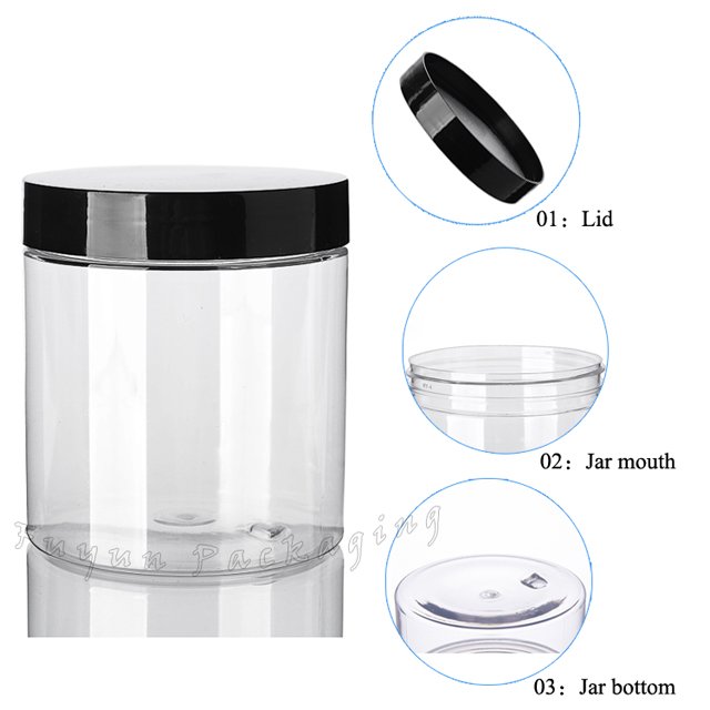 Fuyun 400ml CLEAR Aromatherapy Blends Creams PET Plastic Jars with Black Lids