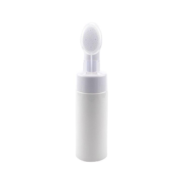 100ml 150ml PET face wash cleanser foam pump bottle with applicator silicone brush for cosmetic packaging