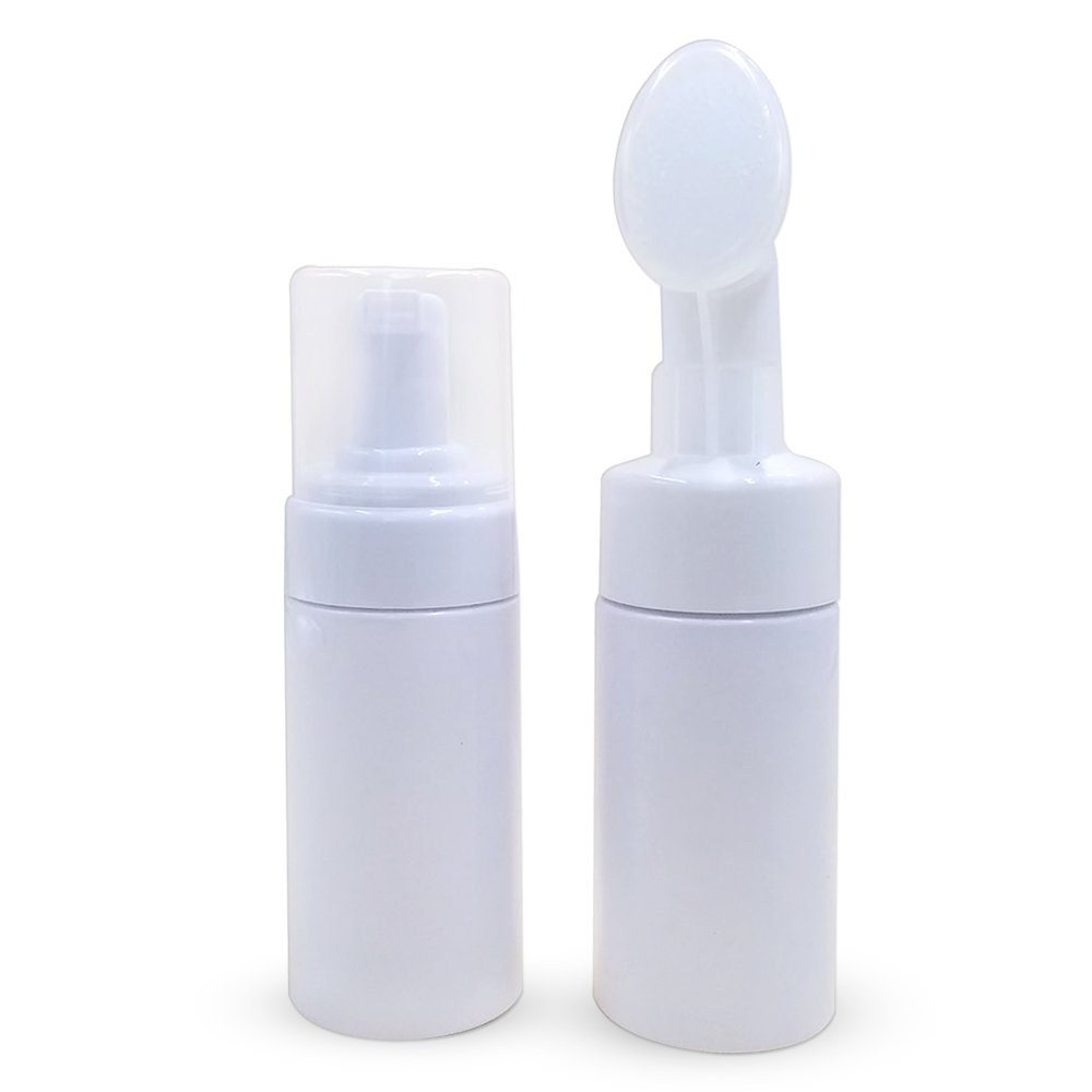 100ml 150ml PET face wash cleanser foam pump bottle with applicator silicone brush for cosmetic packaging