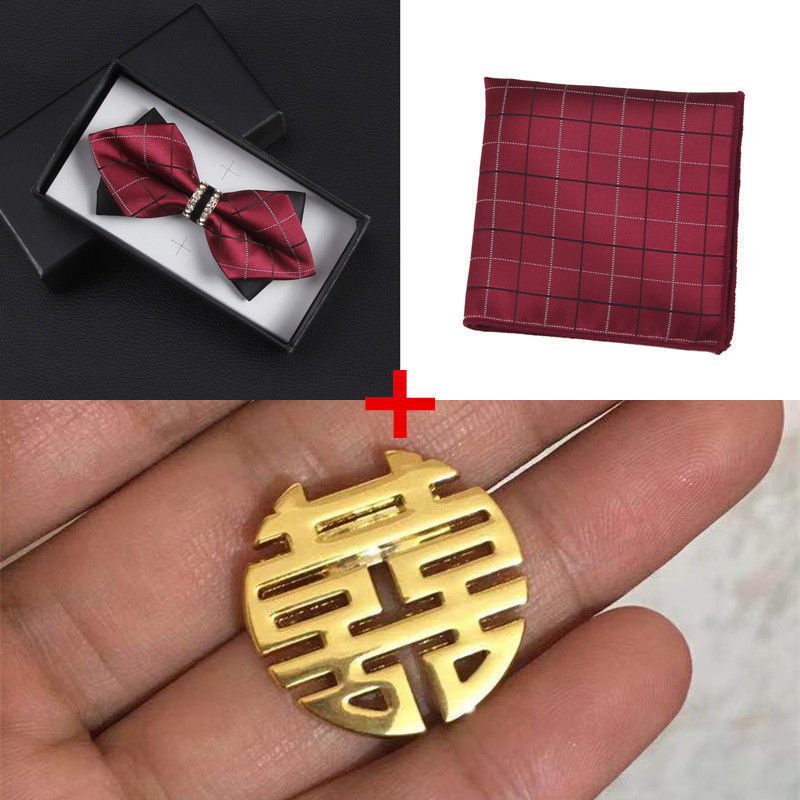 Wholesale Men Bowtie Necktie Handkerchief Clip Set Gift Box Custom Bulk Bow Tie for Wedding
