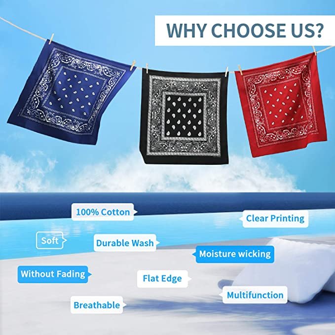 Wholesale High Quality 22'' Square Cotton Paisley Print Scarf Mask Handkerchief Face Protection Bandanas