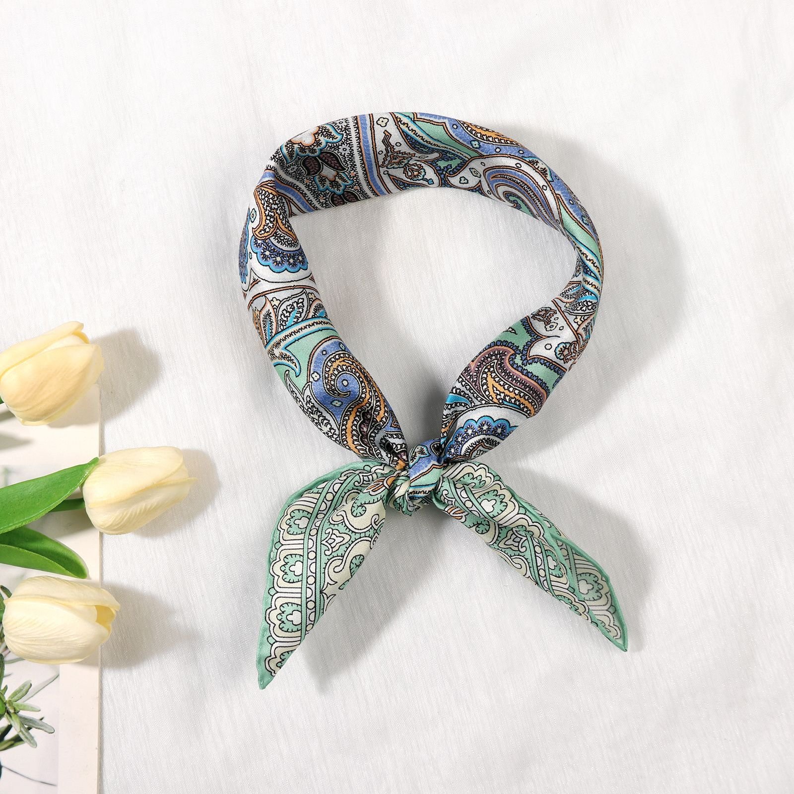 Fashion elegant high quality large size 53cm silk scarf hand-rolled silk handkerchief print square pocket shawl