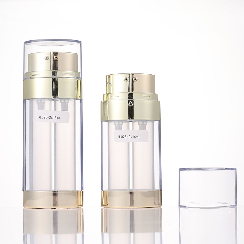 2*20ml 2*15ml As Dual Chamber Plastic Airless Bottle For Cosmetic Use With Lotion Pump