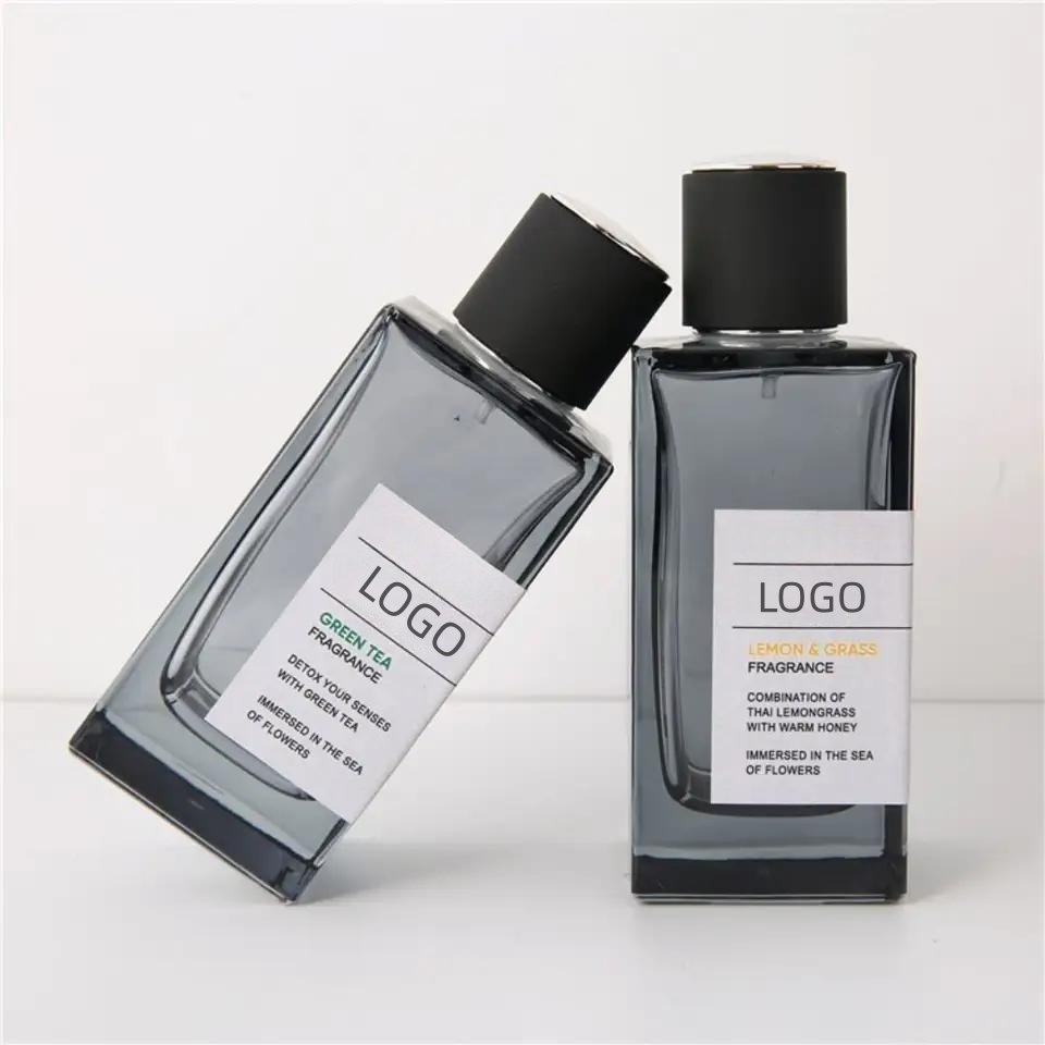 OEM Custom 30ml 50ml 100ml Rectangle Vintage Portable Empty Spray Glass Square 50 ml Black Perfume Bottle With Wood Plastic Lid