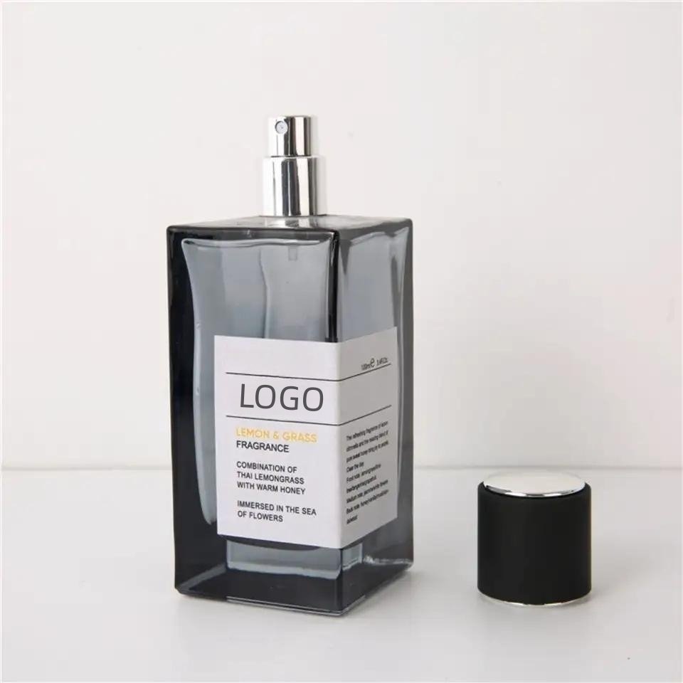 OEM Custom 30ml 50ml 100ml Rectangle Vintage Portable Empty Spray Glass Square 50 ml Black Perfume Bottle With Wood Plastic Lid