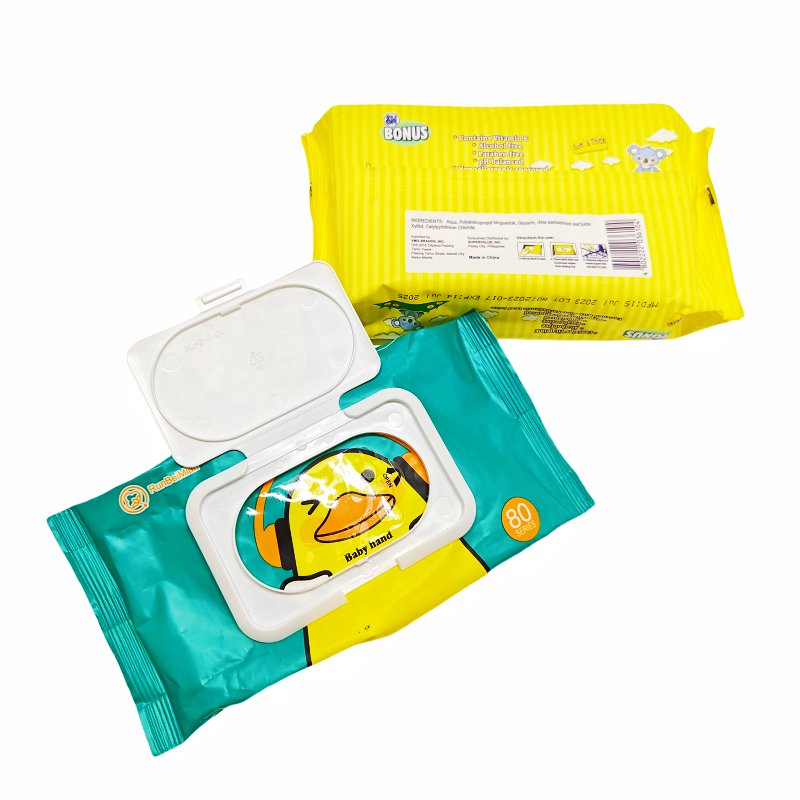 Custom Resealable Self-adhesive Empty Baby Skin Care Wet Tissue Paper Pouch Plastic Clamshell Wet Wipe Packaging Bag With Lid