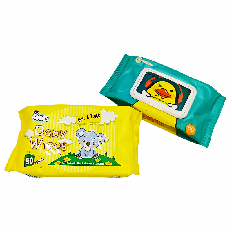 Custom Resealable Self-adhesive Empty Baby Skin Care Wet Tissue Paper Pouch Plastic Clamshell Wet Wipe Packaging Bag With Lid