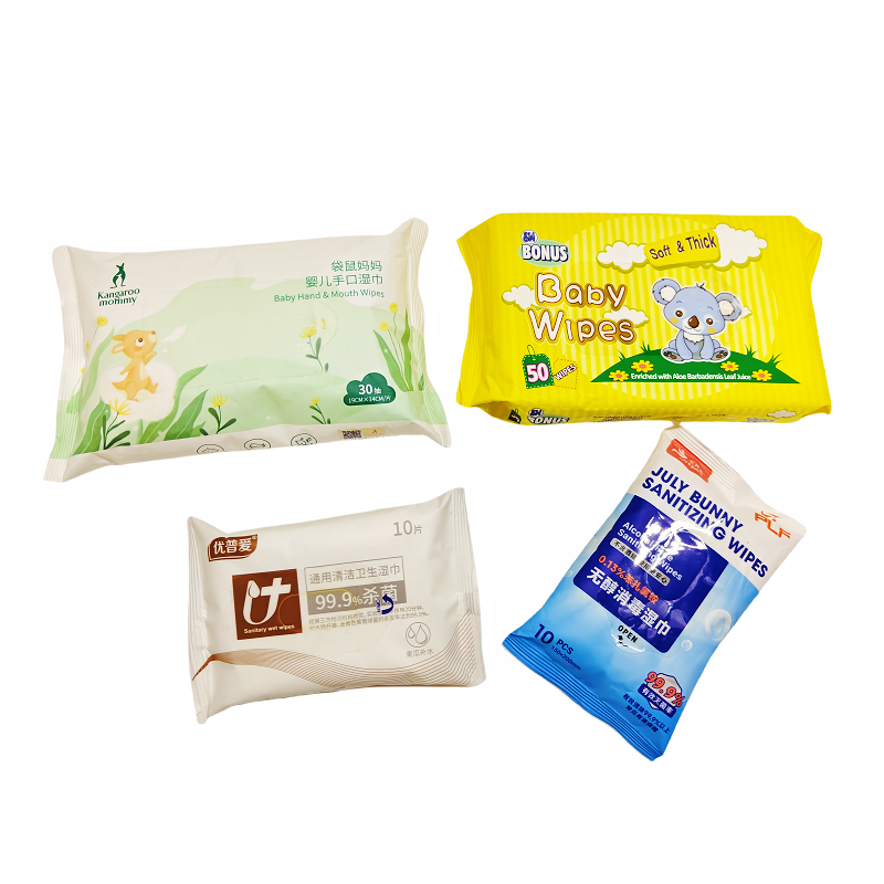 Custom Resealable Self-adhesive Empty Baby Skin Care Wet Tissue Paper Pouch Plastic Clamshell Wet Wipe Packaging Bag With Lid