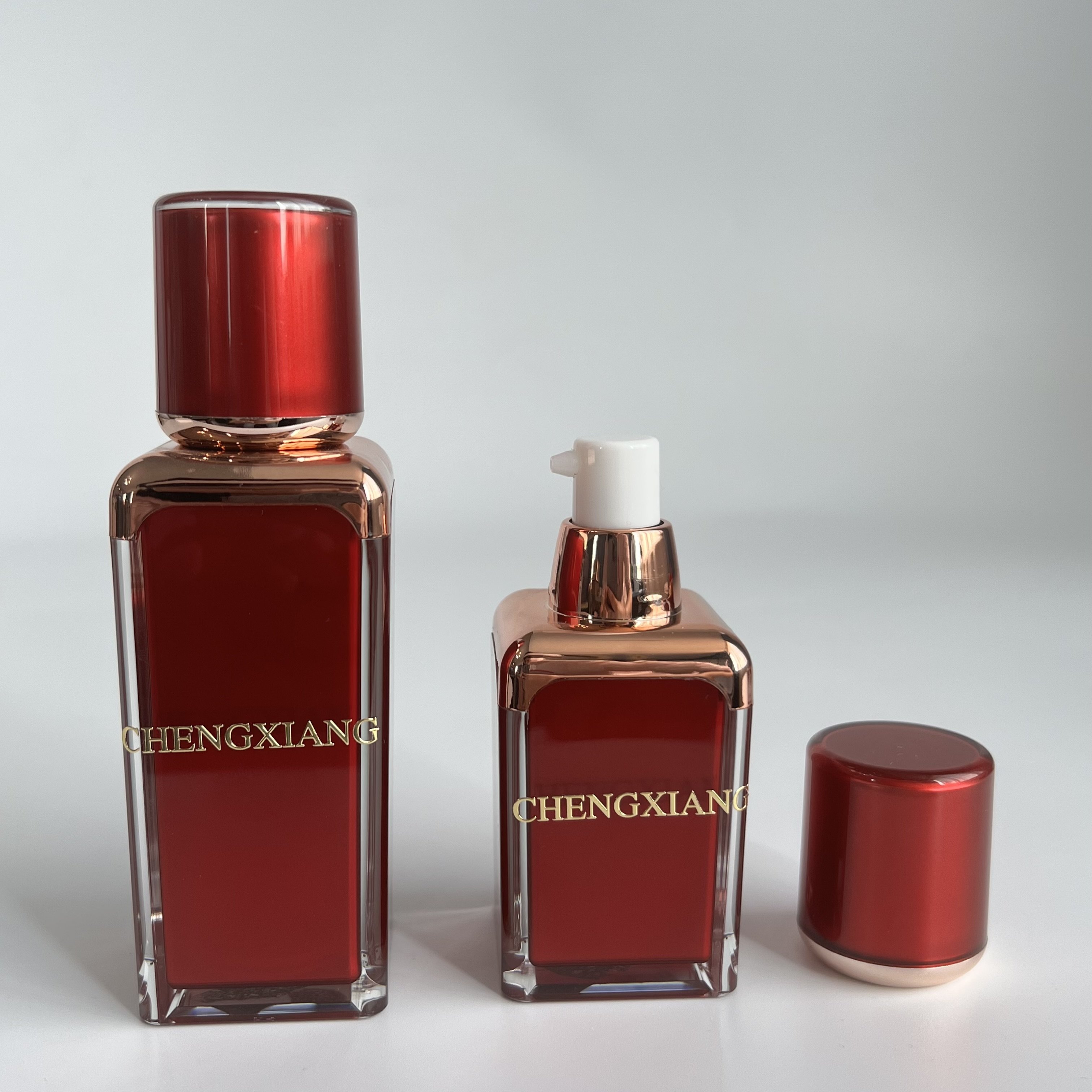 Custom Logo Red Empty Skincare Acrylic Bottle Cosmetic Airless Pump Bottle For Cosmetic Serum Lotion