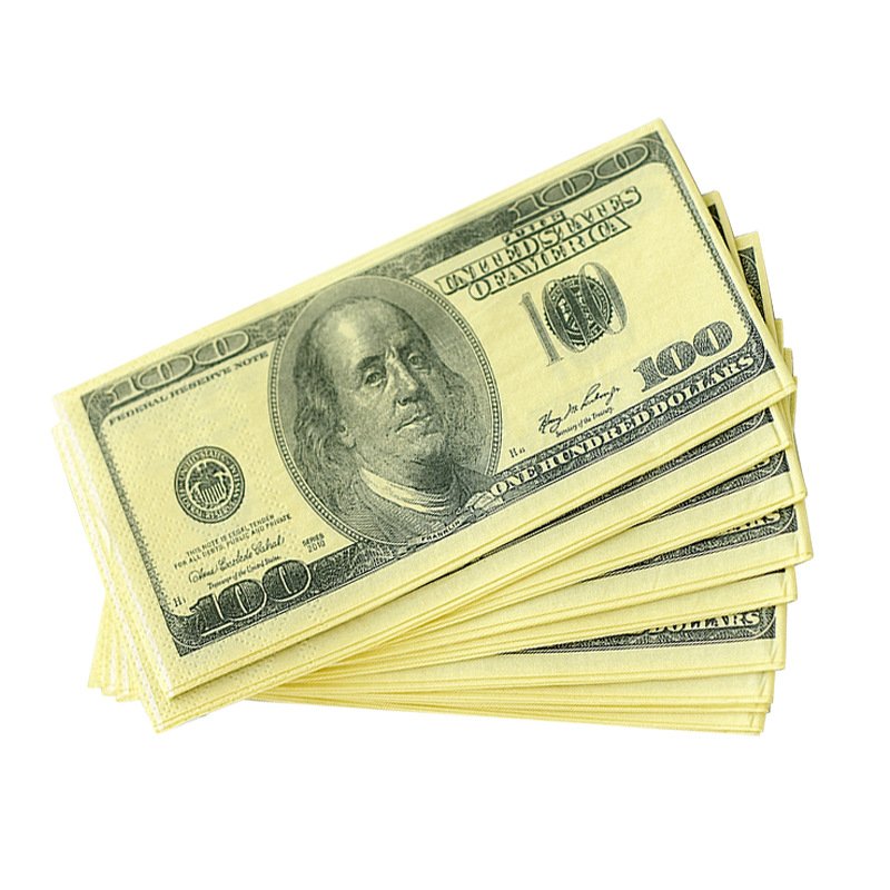 10 Sheets Pack Dollar Pattern Tissue Paper Disposable Towel Pure Wood Money Napkin Handkerchief Tableware