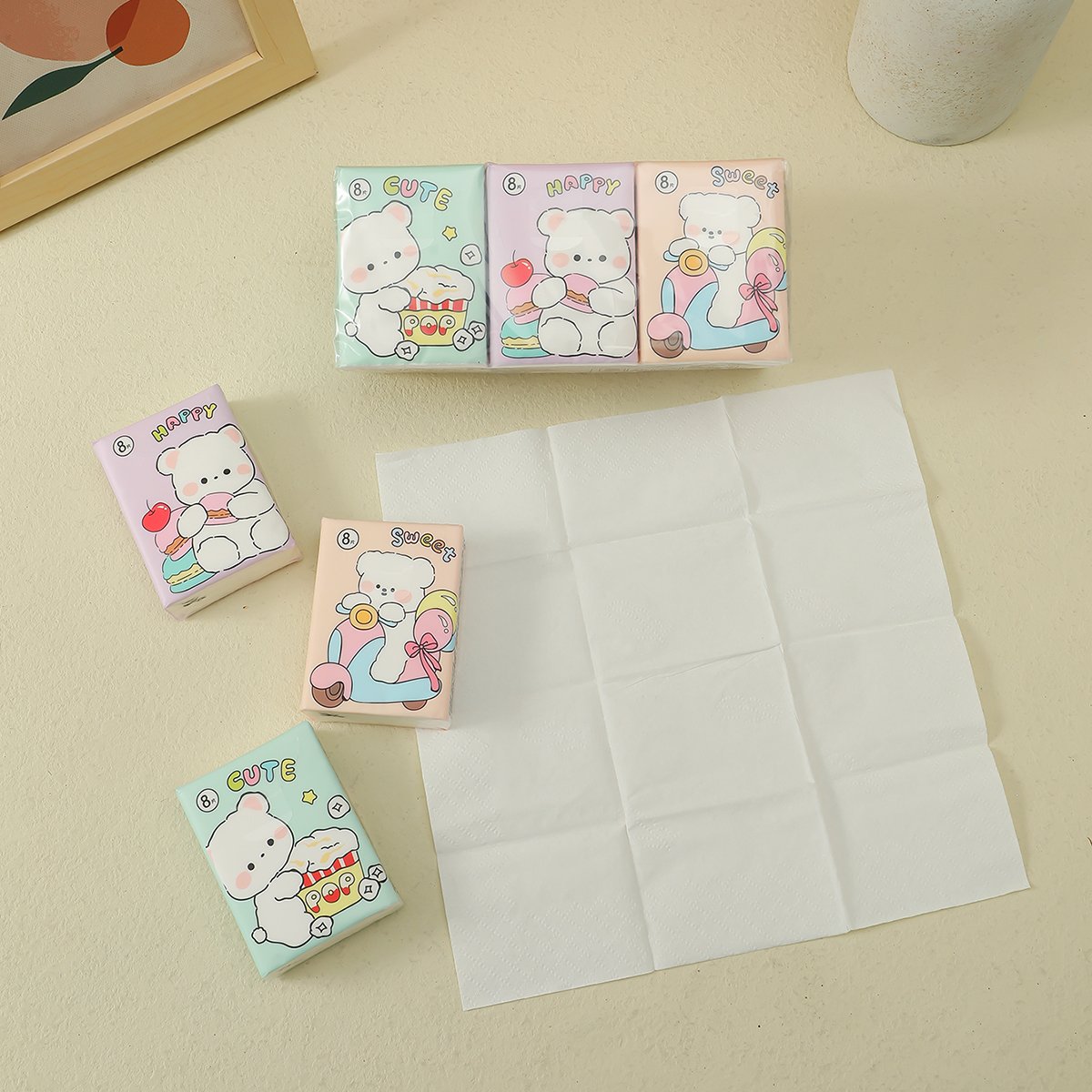 FSC Mini Facial Tissues Pleasant Time Pocket Tissues 9 Pcs Pack Cute Paper Handkerchief Cleansing Tissue