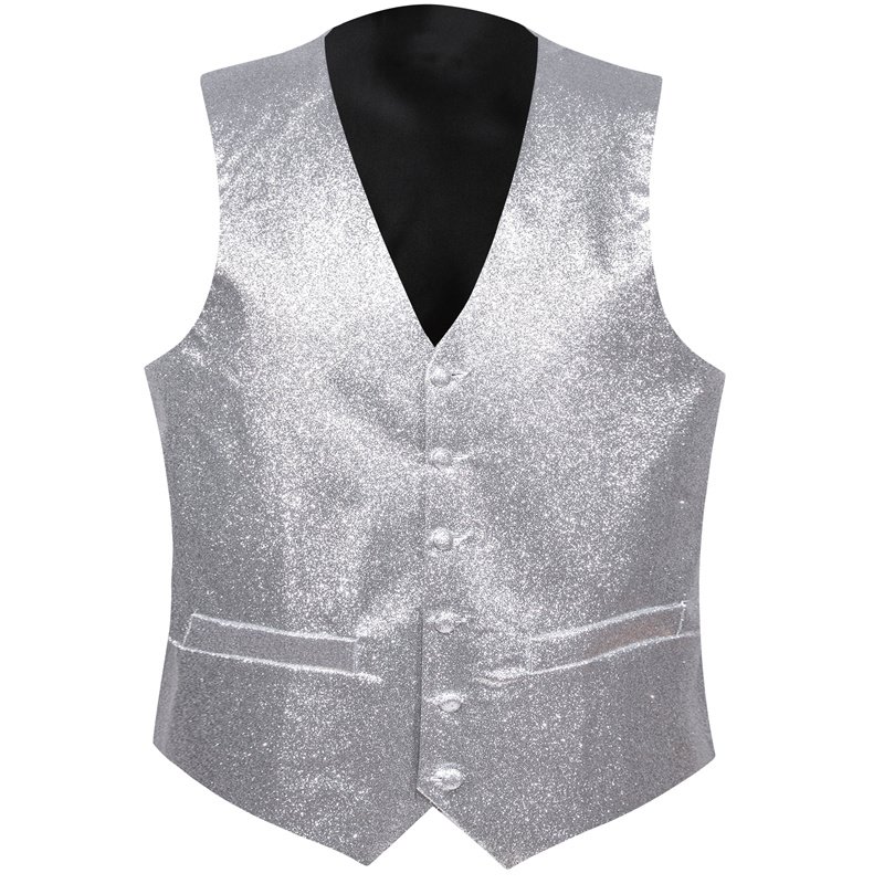 Sequin Patterned Shining Light Grey Glitter Solid Jacquard Silk Men's Vest Bow Tie Handkerchief Cufflinks Set Waistcoat Suit Set