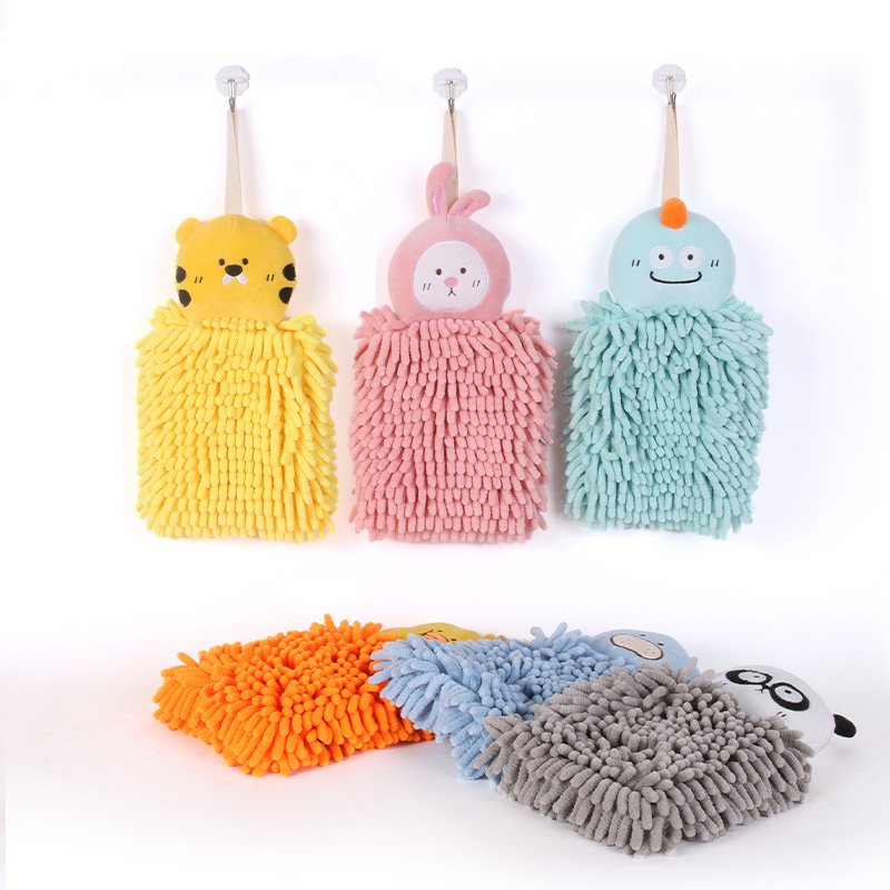 Cartoon Cute Animal Hanging Wiping Chenille Hand Towel For Home Kitchen Bathroom