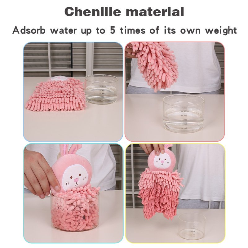 Cartoon Cute Animal Hanging Wiping Chenille Hand Towel For Home Kitchen Bathroom