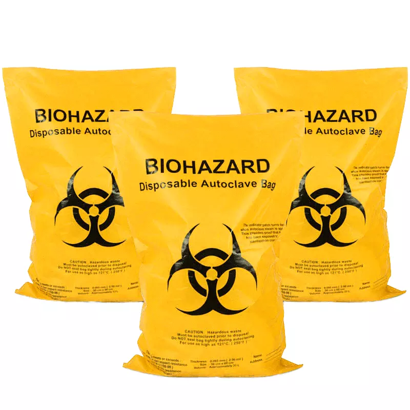 YURUI High Density Heavy Duty Colored Liners with Message Safe Disposal Autoclave Biohazard Infectious Waste Liners Bags