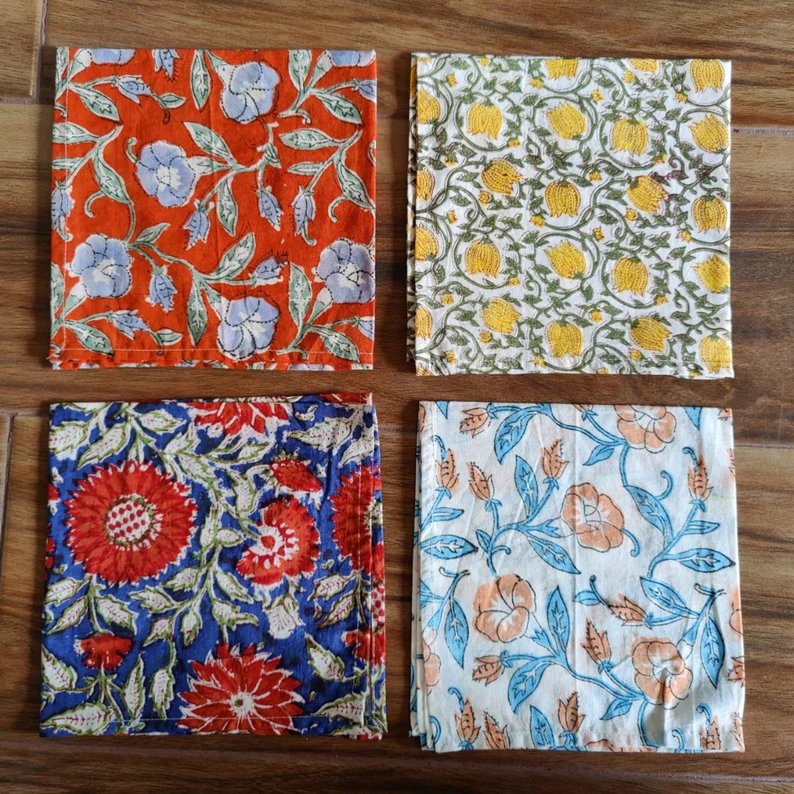 Wholesale Lot of Cotton Block Printed Table Napkins Handmade for Home Use Dining Table Kitchen Office Restaurant Table Clothes