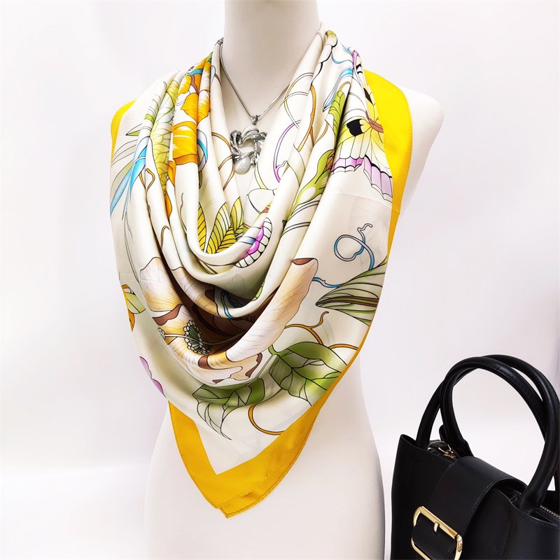 110*110 Luxury 100% Silk Scarf Headwear Handkerchief Duplex Print Square Silk Twill Hijab Scarves