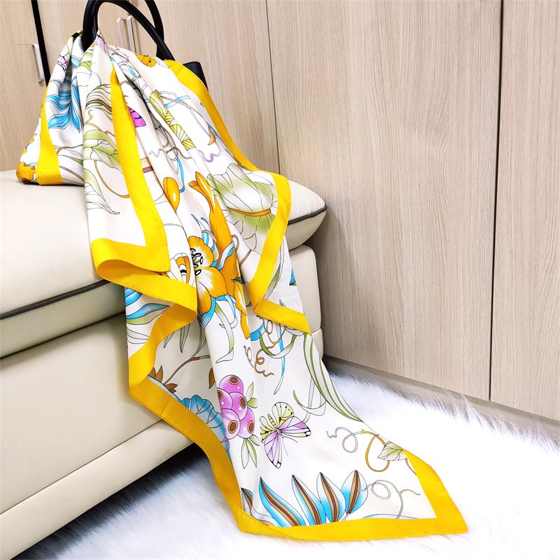 110*110 Luxury 100% Silk Scarf Headwear Handkerchief Duplex Print Square Silk Twill Hijab Scarves