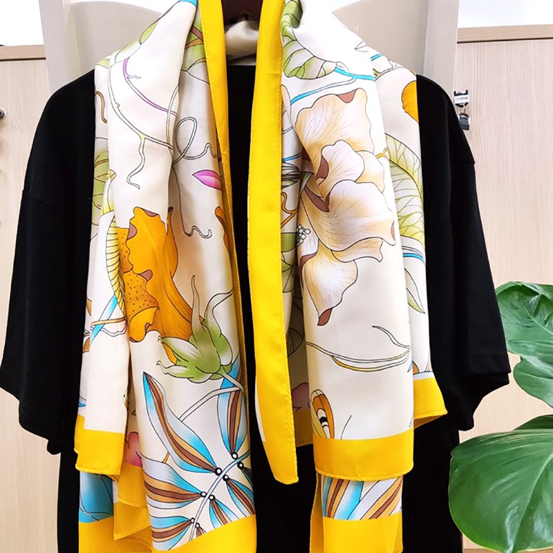 110*110 Luxury 100% Silk Scarf Headwear Handkerchief Duplex Print Square Silk Twill Hijab Scarves