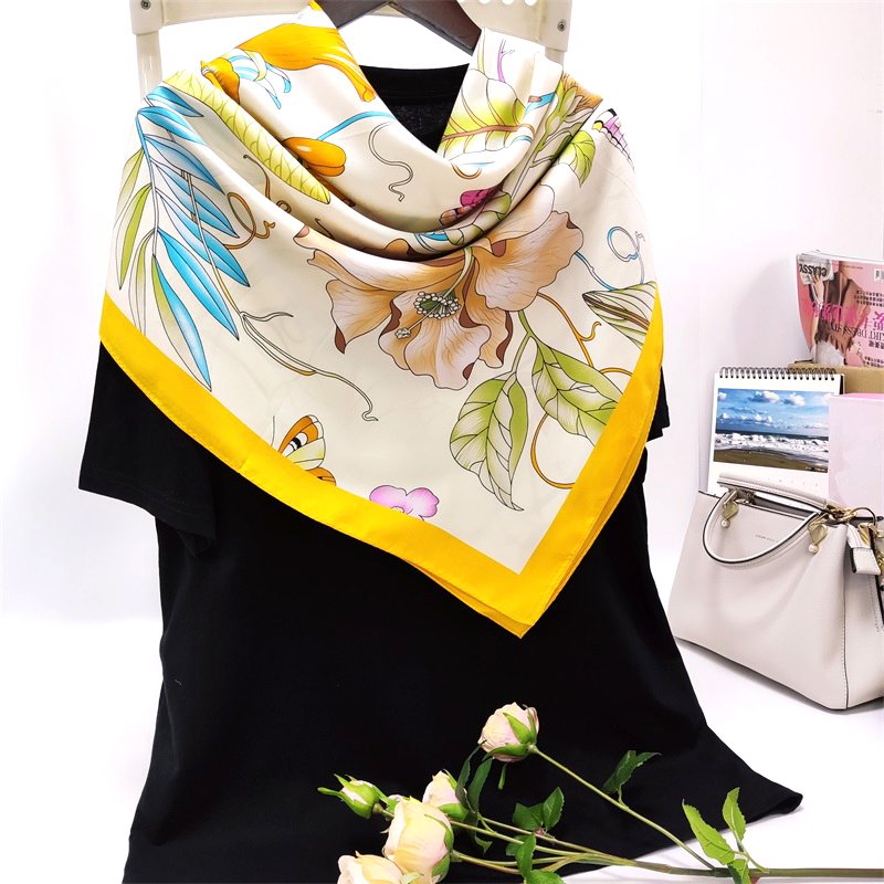 110*110 Luxury 100% Silk Scarf Headwear Handkerchief Duplex Print Square Silk Twill Hijab Scarves