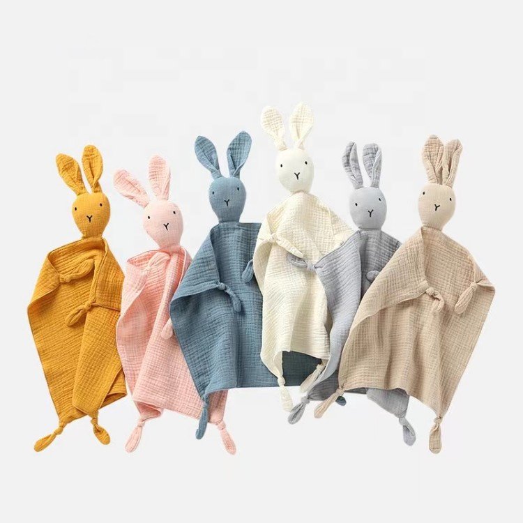 cotton muslin crinkle baby soothing towel sleep toy comfort blanket Rabbit comfort handkerchief rabbit soothing toy