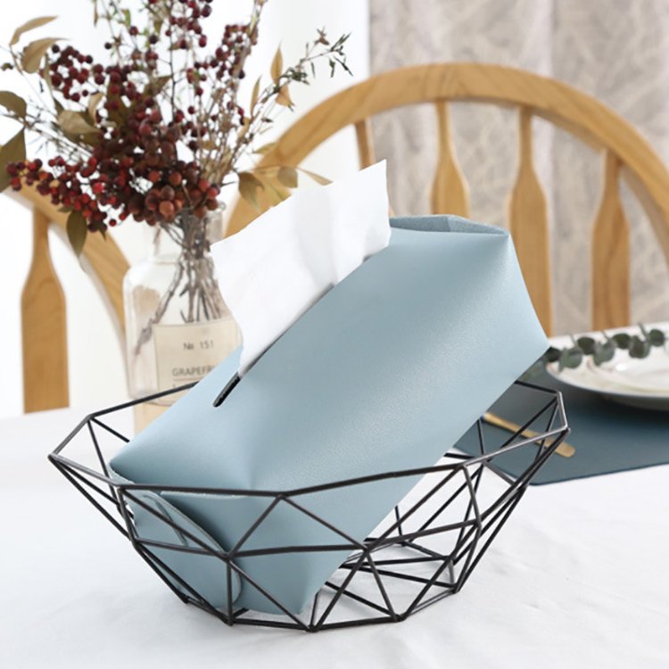 Nordic PU Leather Tissue Cover Folding Handkerchief Box Napkin Holder Living Room Kitchen Desktop Tissue Box