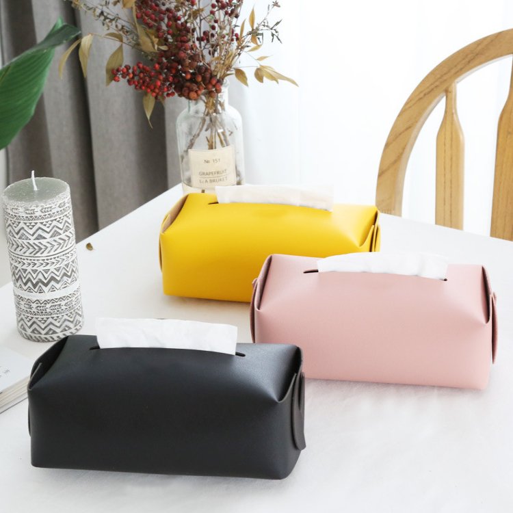Nordic PU Leather Tissue Cover Folding Handkerchief Box Napkin Holder Living Room Kitchen Desktop Tissue Box