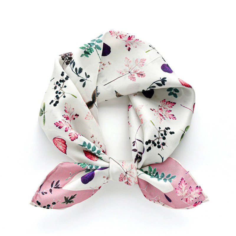 OEM manufacture soft square 65*65cm silk twill scarves floral polyester bandanas silk satin handkerchief for women