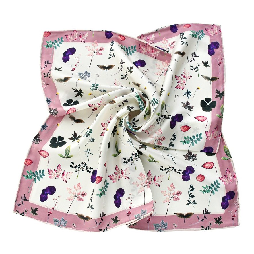 OEM manufacture soft square 65*65cm silk twill scarves floral polyester bandanas silk satin handkerchief for women