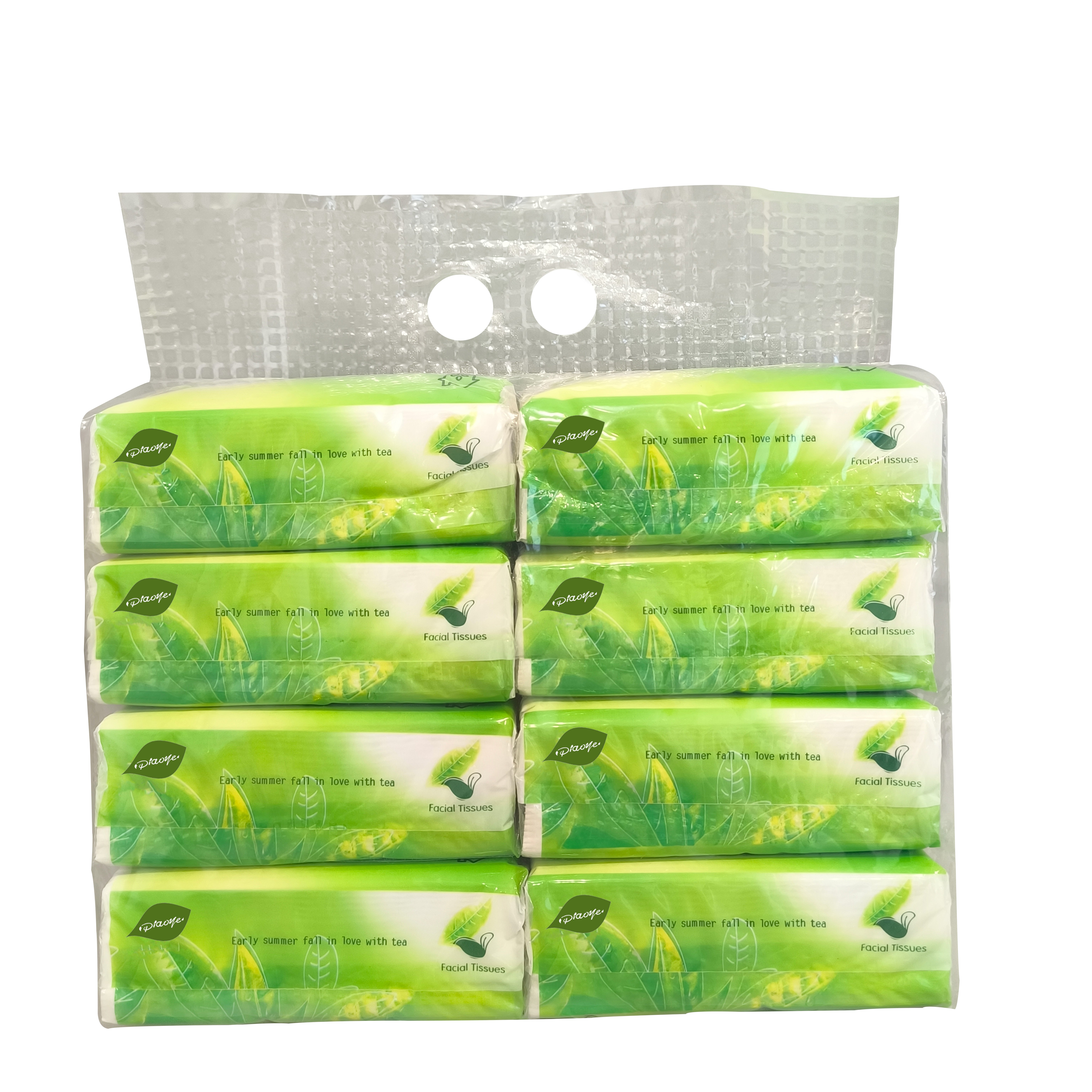 Organic green tea facial tissue paper 10 packets 3 layers 4 layers 150 sheets household mix pulp tissue paper napkins embossing