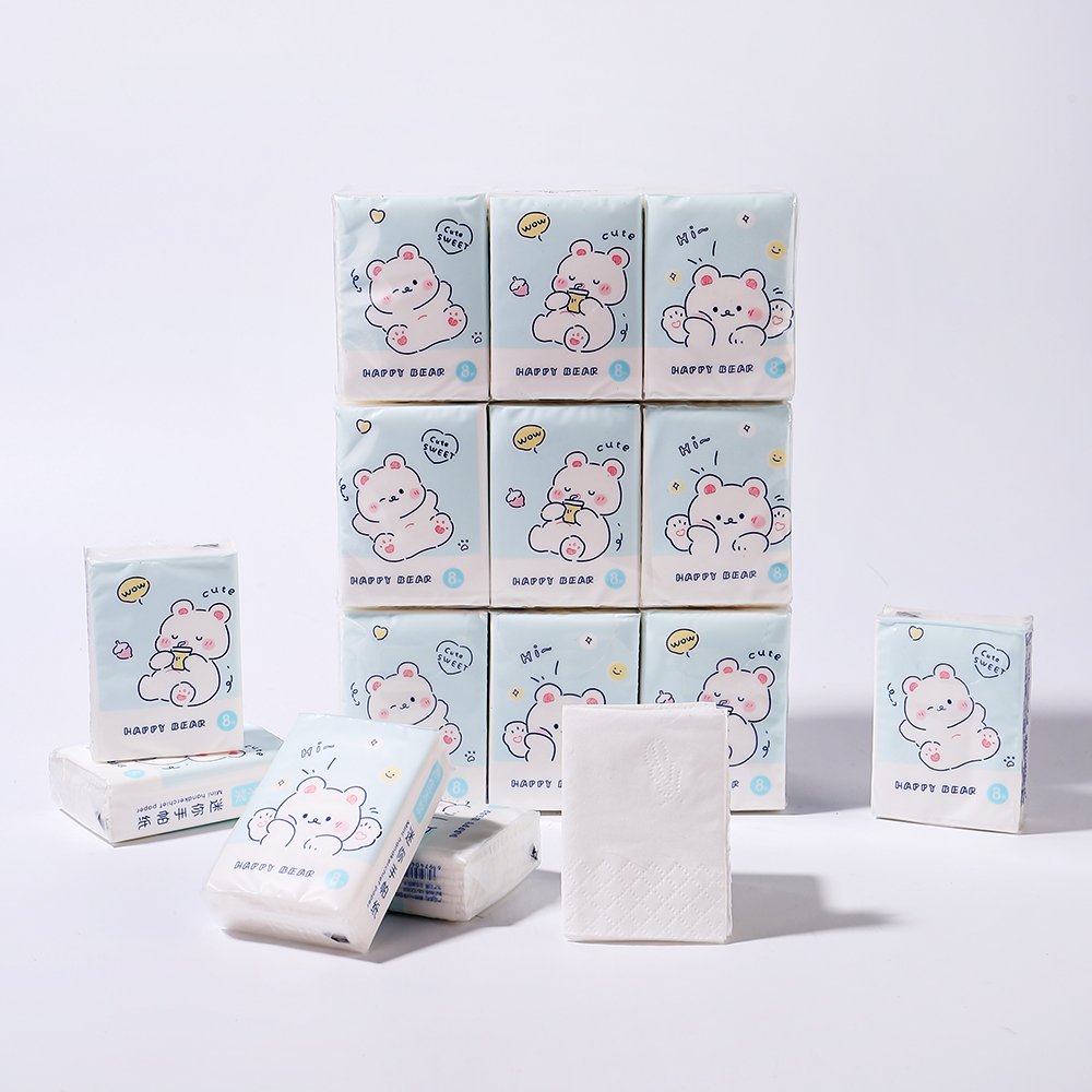 FSC Mini Facial Tissues Cartoon Pocket Tissues 9 Pcs Pack Cute Virgin Wood Pulp Paper Handkerchief Portable Cleansing Tissue