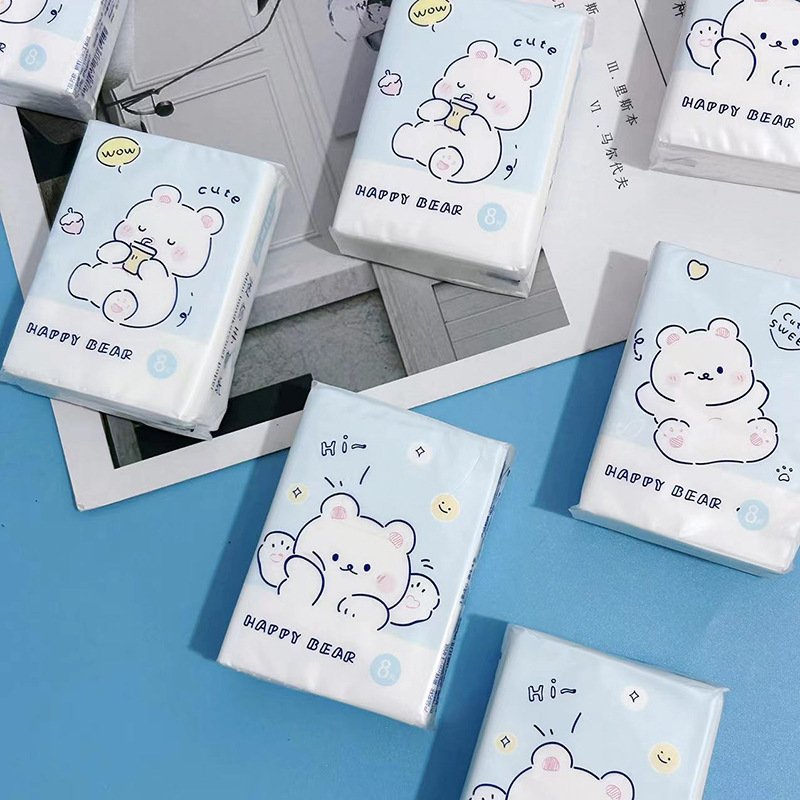 FSC Mini Facial Tissues Cartoon Pocket Tissues 9 Pcs Pack Cute Virgin Wood Pulp Paper Handkerchief Portable Cleansing Tissue