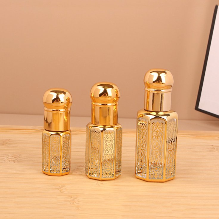 Empty Octagonal Arabian Attar Oud Perfume Glass Bottles Essential Oil 3ml 6ml Roll On Bottles With Glass Stick