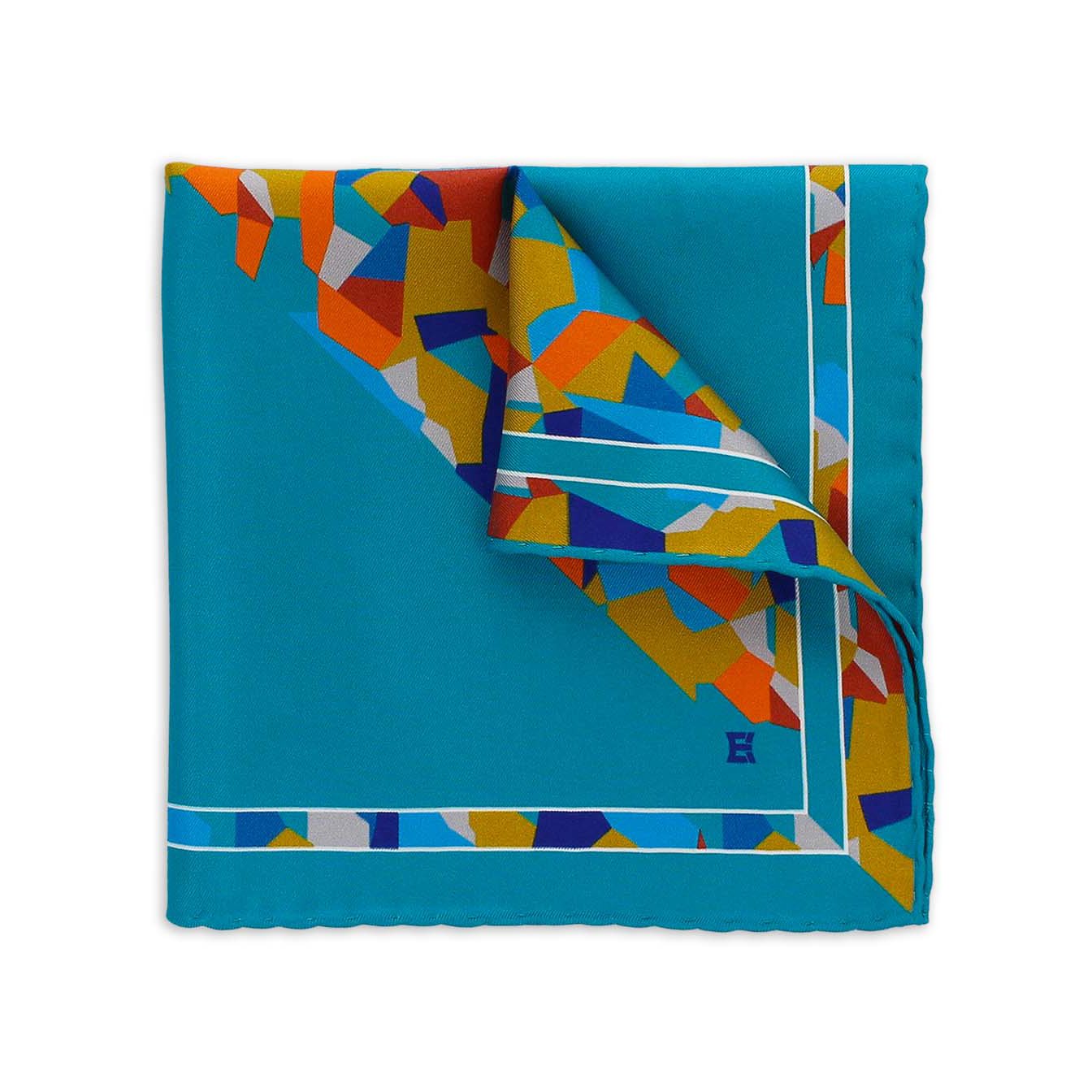 Quality Italian Pocket Squares Palladiana Peacock Blue - 100% Silk Twill Handkerchiefs - Ideal for Elegant Look